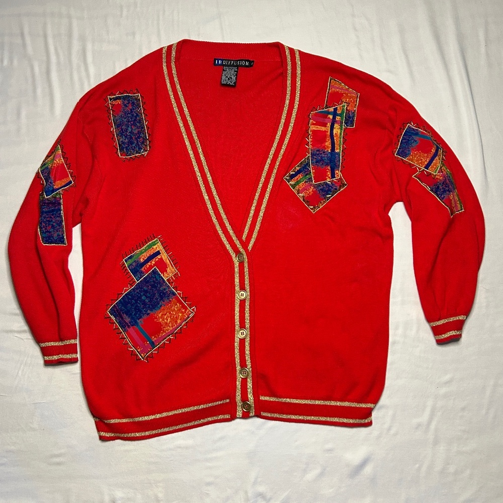 Vintage IB Diffusion L Red Cardigan Sweater